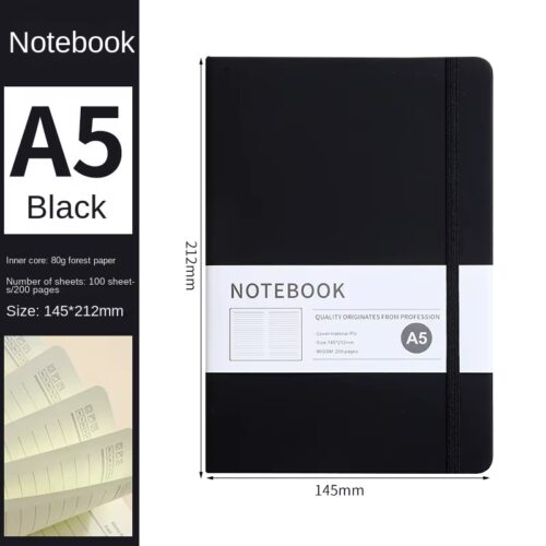 Notebook A5 Leather Printed Diary 100 Sheet (black)